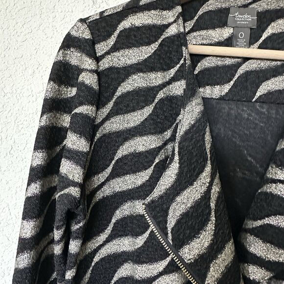 CHICO'S Travelers S Black  Metallic Wavy Striped Asymmetrical Zip-Up Jacket - Picture 10 of 14